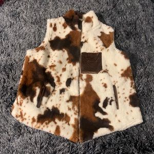 Cow print fur vest